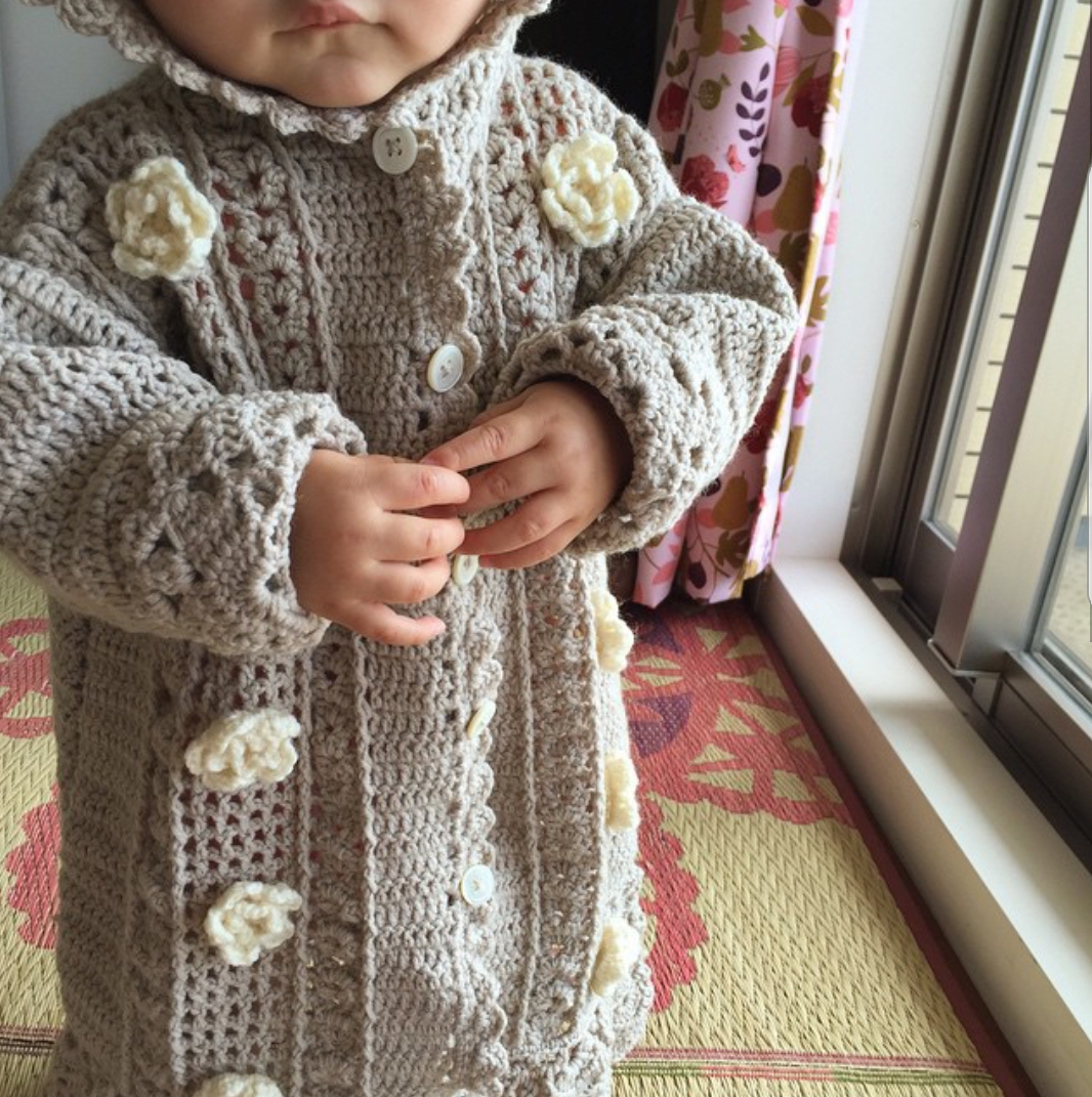 みーこが投稿したフォト「1歳の娘のために編んだ秋冬用ロングコート ...