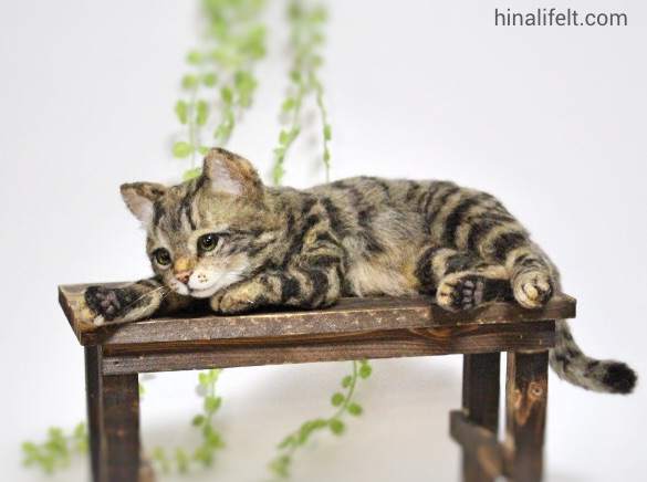 ヒナリ/ 羊毛フェ…が投稿したフォト「ベンチに寝そべるキジトラ猫です 