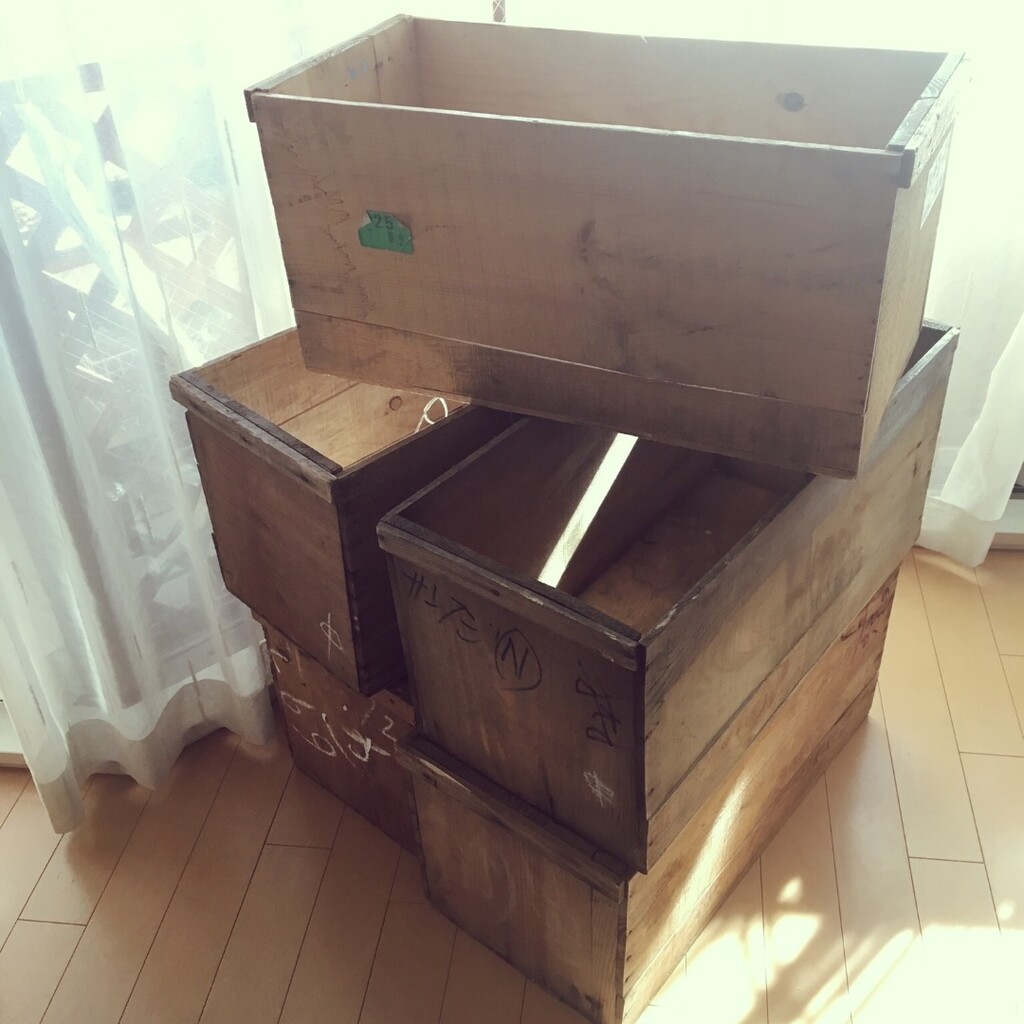 リンゴ箱 オイル塗装 やすりがけ加工 2箱 - ケース/ボックス