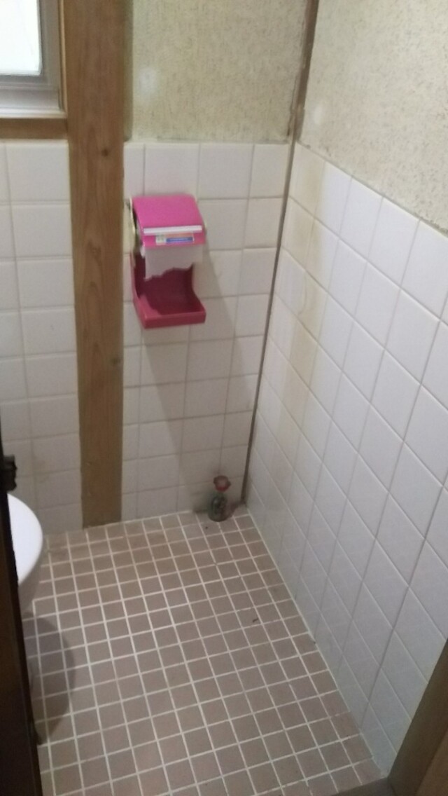 Diyで昭和な古いトイレを快適にしちゃいます その1 繊維壁に壁紙を
