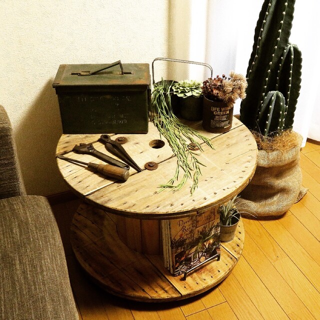 電線ドラム キャスター付き テーブル オリジナル - 家具