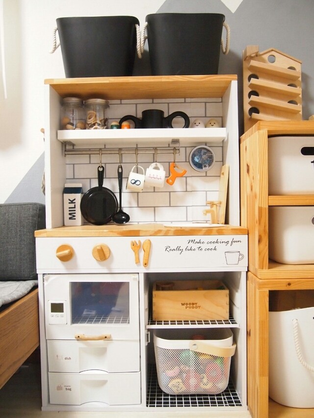 簡単DIY】カラーボックスで簡単！手作りおままごとキッチンの作り方