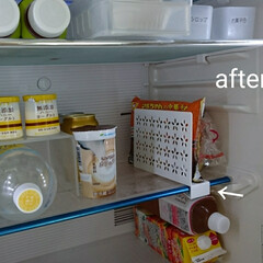 冷蔵庫/100均/セリア/お片付け セリアで購入した「仕切れるン棚」。
棚に…(1枚目)