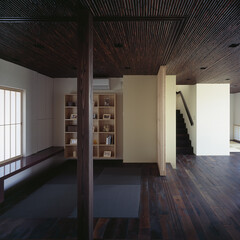 モダン/和風/和モダン/シンプル/ナチュラル/スタイリッシュ/... 書斎の障子を開ければ広い玄関ホールとなる。(1枚目)