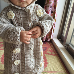 子育て/育児/手編み/編み物/秋/手芸/... 1歳の娘のために編んだ秋冬用ロングコート…(2枚目)