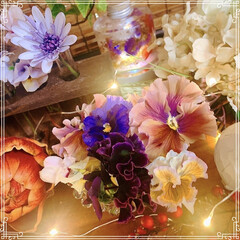花あそび/お花のある生活/花のある暮らし/花のある生活/お花のある暮らし/ビオラ/... ベランダのお花を水に挿して、キッチンカウ…(3枚目)