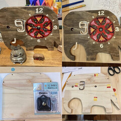 端材利用/合板端材利用の時計/セリアの手づくり時計キット/DIY 合板端材時計
(象の形の時計)

木材D…(1枚目)