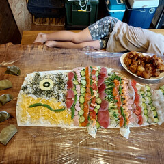 寿司/こどもの日/鯉のぼり寿司/鯉のぼり こどもの日に
特大鯉のぼり寿司作りました…(2枚目)
