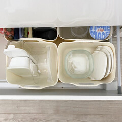 保存容器 イワキ パック&レンジ 初めてセット ミニ ×3点 ホワイト 白 N3240-W | Pyrex(食品保存容器)を使ったクチコミ「おうちの保存容器収納は
自分の暮らし方、…」(1枚目)