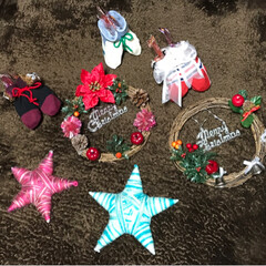 スターオブジェ/クリスマスブーツ/クリスマスリース/フォロー大歓迎/クリスマス/ハンドメイド/... 友達がクリスマスリースを作ってみたいと言…