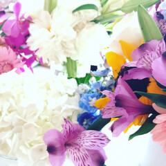 癒し/Flower/玄関/キッチン雑貨 綺麗なお花に囲まれて❤

頂いたお花を、…(1枚目)