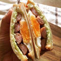 ホットサンドメーカー/YAMAZEN/山善/具だくさんサンド/ホットサンド/子どもに人気/... ボリューム満点のホットサンド!
熱々で具…