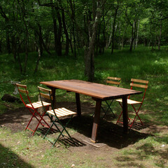 アウトドア/テーブル/別荘/避暑 アウトドアのテーブル。雨と風と陽の光を浴…(1枚目)