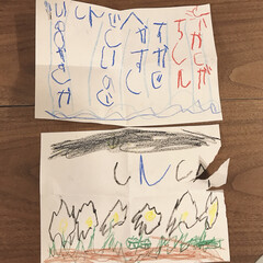 4歳/息子/お手紙/らくがき/絵/お絵かき/... おととい熱が出て寝込んでた時に、息子が描…(1枚目)