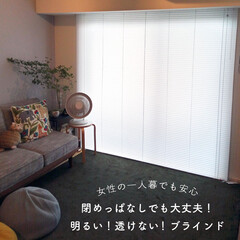 ナチュラル/こどものいる暮らし/ペットのいる暮らし/ふたり暮らし/リフォーム/リノベーション/... アカリナは窓からの視線をブロックしてプラ…