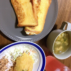お家ご飯/ご飯/limiaキッチン同好会 フレンチトーストとスープと明太ポテトサラ…(2枚目)