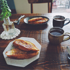 フレンチトースト/朝飯/朝ごはん/LIMIAごはんクラブ/わたしのごはん/おうちごはんクラブ/... 朝ごはんはいつも米だけど、たまにはパンも…(1枚目)