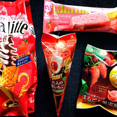 スイーツ/買い物/期間限定/glico アイスの実大人の苺/glico GIANT大人の蜜いちご/glico palitteストロベ.../... ☆LOTTE Ghanaチョコ&クッキー…
