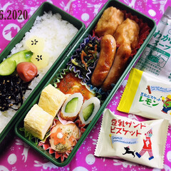 おやつ/フォロー大歓迎/フジッコごま昆布/味梅/豆乳ビスケットレモン/豆乳サンドビスケット/... 7/16(木) 主人弁当🍱…