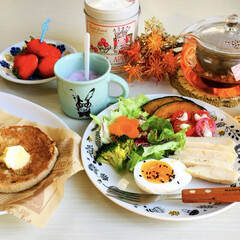 ワゴンセール カレルチャペック ロイヤルアップル 1個(ティーバッグ紅茶)を使ったクチコミ「🥯朝食☕︎
陽が射してきました☀️
パス…」(1枚目)