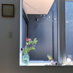 ガルバリウム外壁/マイホーム記録/窓辺のディスプレイ/玄関インテリア/花のある暮らし 玄関入って正面にある窓。
冬場はリビング…(1枚目)