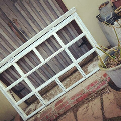 ステンドグラス/庭/薔薇を絡ませたいな💓/窓枠/手作り/DIY/... セリアのフレームでキッチン前に窓枠作りま…(3枚目)
