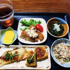 マグロ旨煮/白和え/厚揚げ/トンカツ/腸活中/我が家の夕食/... 🍚我が家の夕食🥢
カレイ・厚揚げ餡かけソ…