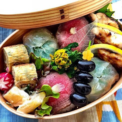 お弁当/節約/フード/グルメ ローストビーフと鯛の昆布〆の手毬寿司お弁…(1枚目)