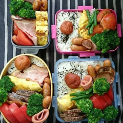お盆も仕事/タッパー弁当/曲げわっぱ弁当/娘置き弁当/自分弁当/旦那弁当/... おはようございます🤗
今日は午後から☂…