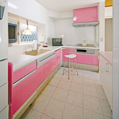 キッチン/ピンク色/ピンク/風水/運気/かわいい色/... 風水的にも運気を上げてくれるピンク色。
…(1枚目)