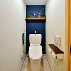 トイレ/壁紙/奥行/ブルー/青/コントラスト/... トイレの奥の壁紙を好きな色の濃いブルーに…(1枚目)