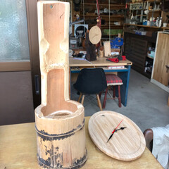 手作り時計/ハンドメイド/DIY 集成竹の鍋敷きを加工して時計キットを取り…(2枚目)