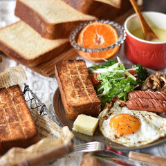 朝ごはん/手作りパン 角食でモーニングプレート。(1枚目)