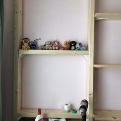 子供部屋リフォーム/子供部屋女の子/ラブリコ棚DIY/棚DIY/DIY/リフォーム/... ラブリコと2×4で棚を作りました。学習机…(2枚目)