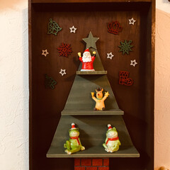 クリスマス/ハンドメイド/100均/壁掛けラック/廃材利用 素麺の箱に色つけて、Seriaのクリスマ…(1枚目)
