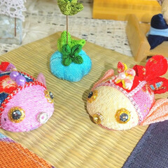 金魚/手仕事/ハンドメイド/スイカ/夏/夏飾り/... ♡ちりめん金魚
♡ハンドメイド
今年の…