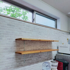 棚/キッチン/DIY/カフェ風/北欧/ナチュラル キッチンの壁紙をカベガミヤホンポさんの壁…(1枚目)