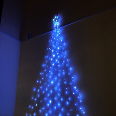 賃貸インテリア/賃貸DIY/手作り/クリスマス/おうち時間/メリークリスマス/... LEDライトで吹き抜けの階段の壁にクリス…(1枚目)