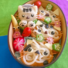 アレンジ/マッシュポテト/可愛い/冷やしうどん/うどん/いなり/... こんにちは(^^)
今日は2つのお弁当…
