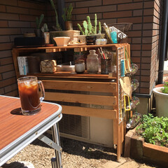 庭/プランター/エアコン室外機カバー/エアコン室外機カバー　DY/小さな庭でもカフェ風ダイニング/簡単/... 念願だった庭のエアコンカバーを作りました…(5枚目)