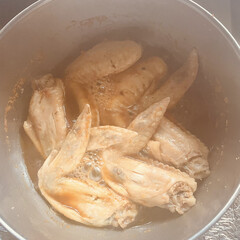料理 今日の夕食は鶏の骨肉の煮込み。
ポン酢が…(1枚目)