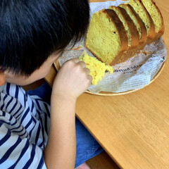 集合かけてないよ〜の/ちえCafe/パウンドケーキ/私の息子は/食いしん坊 昨日のパンケーキが残る予定だったので
今…(5枚目)