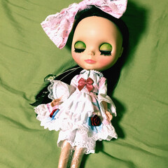 ブライス/お人形/ロリィタファッション/かわいい/リボン/手作り/... 可愛いピンクのジャンパースカート、大きな…(1枚目)