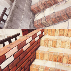 リフォーム/DIY/住まい/玄関 玄関前の小さな階段のブロック塀に飾りレン…(1枚目)