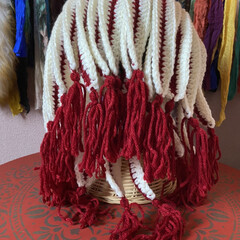 百均毛糸/かぎ針編み/キャンドゥ/ダイソー/ハンドメイド かぎ針でインディアンヘッドドレス風の帽子…(3枚目)