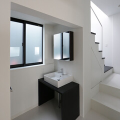 建築/住まい/建築デザイン/注文住宅/シンプル住宅 階段下の洗面スペース　OUCHI-37(1枚目)