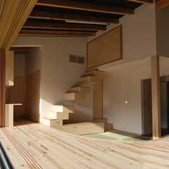 家具/階段/フルオープン/茶の間/ダイニング/和風/... 本住宅は木造2階建てになっています。です…(1枚目)