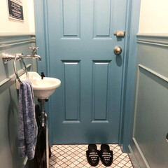 オカトー LaidBack トイレマット 60×60 ライトブルー(トイレ用マット)を使ったクチコミ「我が家のトイレインテリア。
ホテルライク…」(7枚目)