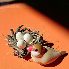 ハンドメイド 木の枝で鳥の巣を、卵は紙粘土。(1枚目)