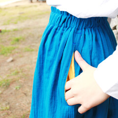 スカート/コットン/ブルー/青色/ハンドメイド 海色のスカート｛POCKET COLOR…(1枚目)